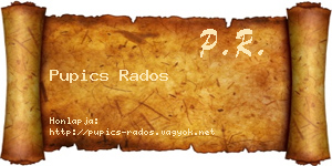 Pupics Rados névjegykártya